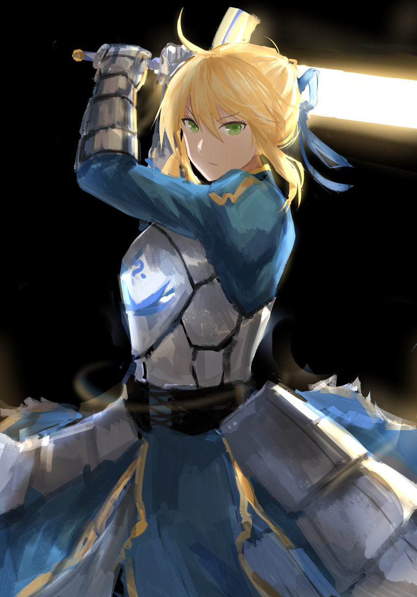 >:/, 1girl, absurdres, ahoge, annnna, armor, armored_dress, black_background