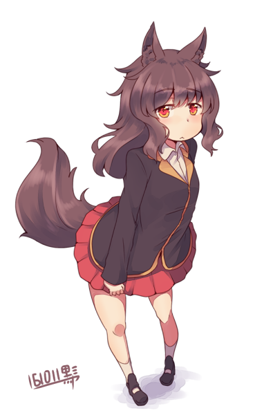 1girl, animal_ears, black_shoes, blush, brown_hair, karimiya_chiko, kuromiya, long_hair