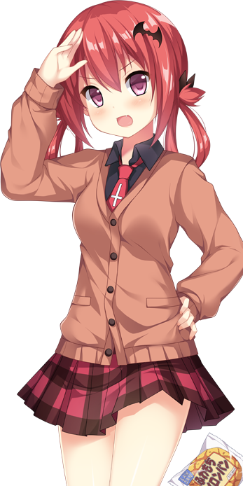 >:d, 1girl, :d, arm_up, bangs, bat_hair_ornament, black_ribbon, black_shirt