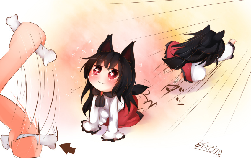 1girl, animal_ears, bikuseno, black_hair, blouse, bone, highres, imaizumi_kagerou