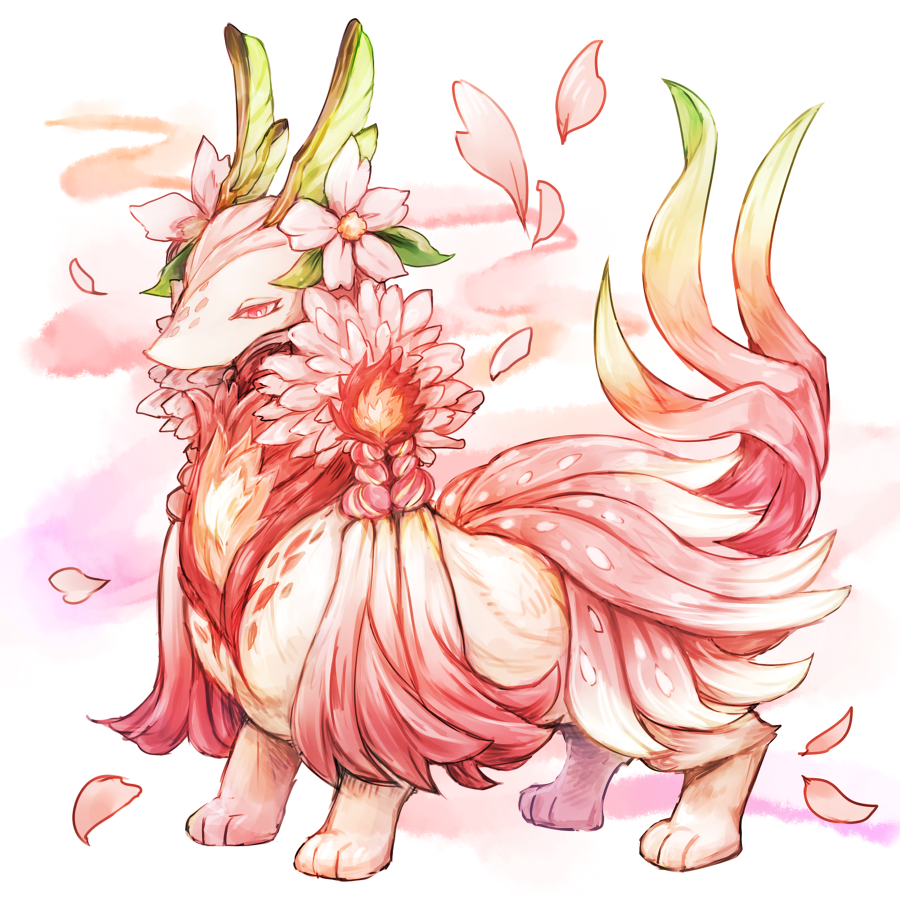 braid, flower, monster, no_humans, original, paws, petals, sumimoto_ryuu