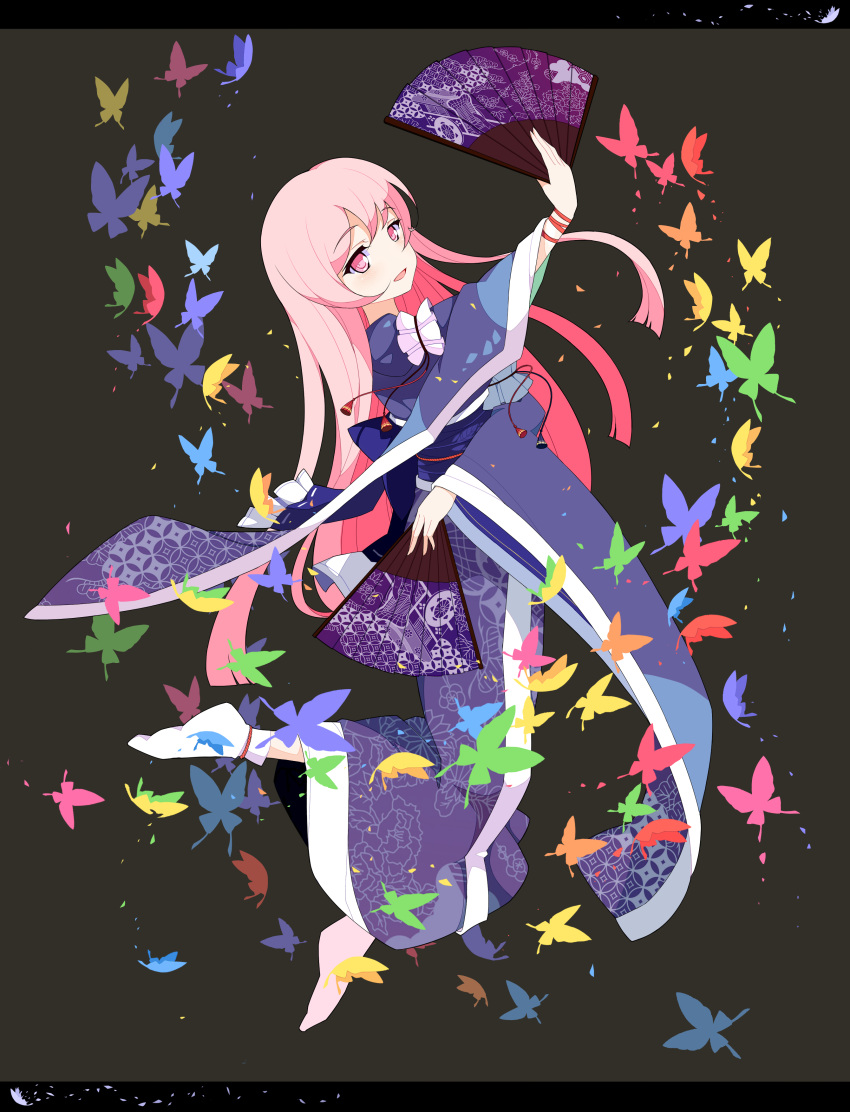 1girl, absurdres, alternate_hair_length, alternate_hairstyle, arm_garter, banzhai_zhuchihuo, black_background, blue_kimono