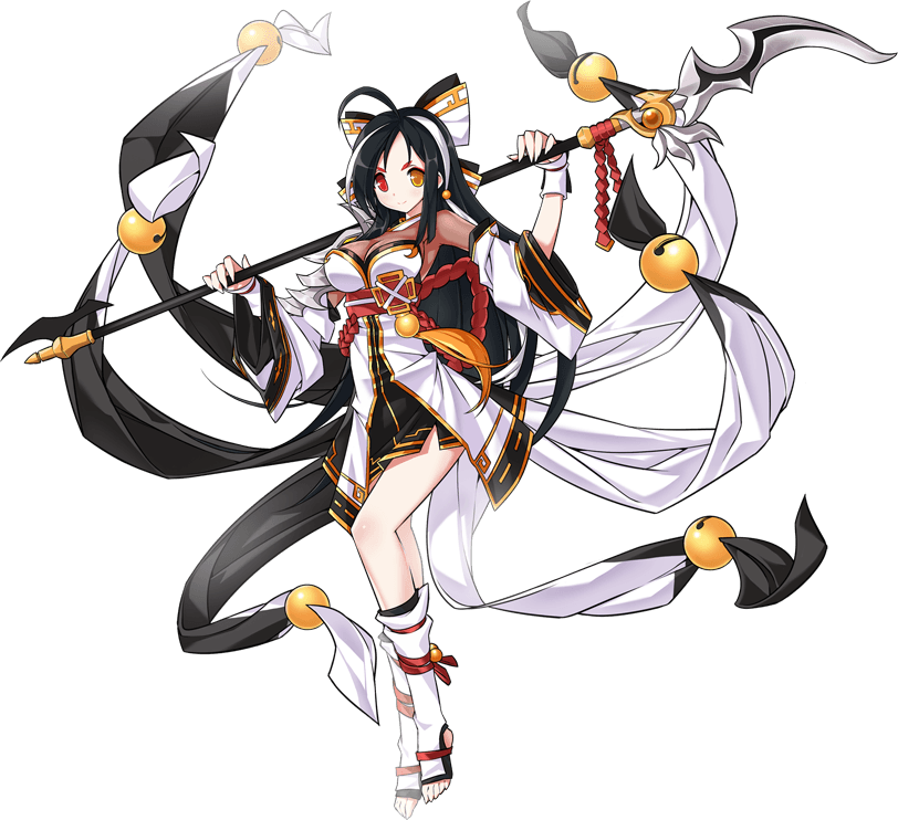 1girl, ahoge, ara_han, asura_(elsword), black_hair, detached_sleeves, dress, elsword