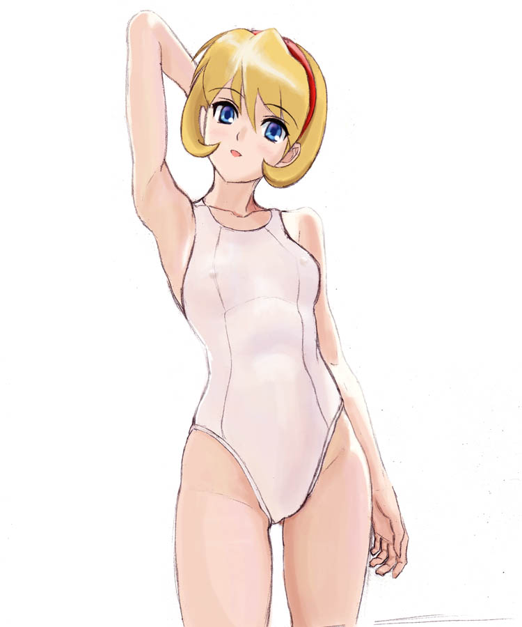 bad_id, blonde_hair, blue_eyes, flat_chest, ninin_ga_shinobuden, one-piece, one-piece_swimsuit, shiranui_kaede