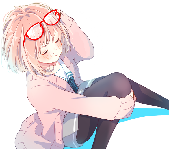 1girl, :t, bangs, blush, cardigan, closed_eyes, eyelashes, glasses