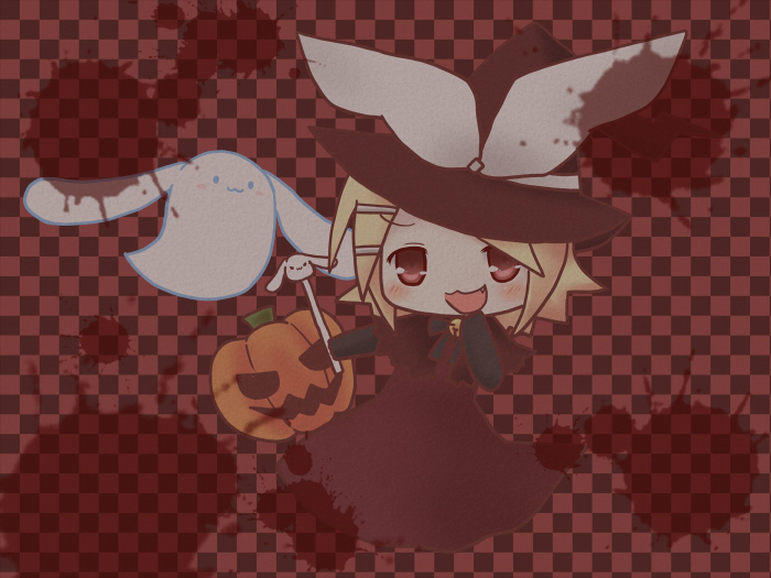 blonde_hair, bow, halloween, hat, kagamine_rin, pumpkin, pumpkins, sakuramori_sumomo