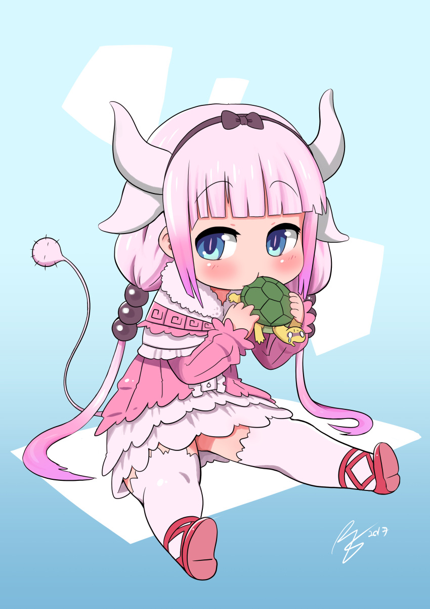 1girl, absurdres, biting, blue_eyes, capelet, dragon_girl, dragon_horns, dragon_tail