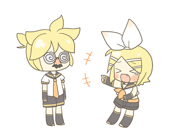@_@, bad_id, blonde_hair, bow, detached_sleeves, fang, funny_glasses, glasses