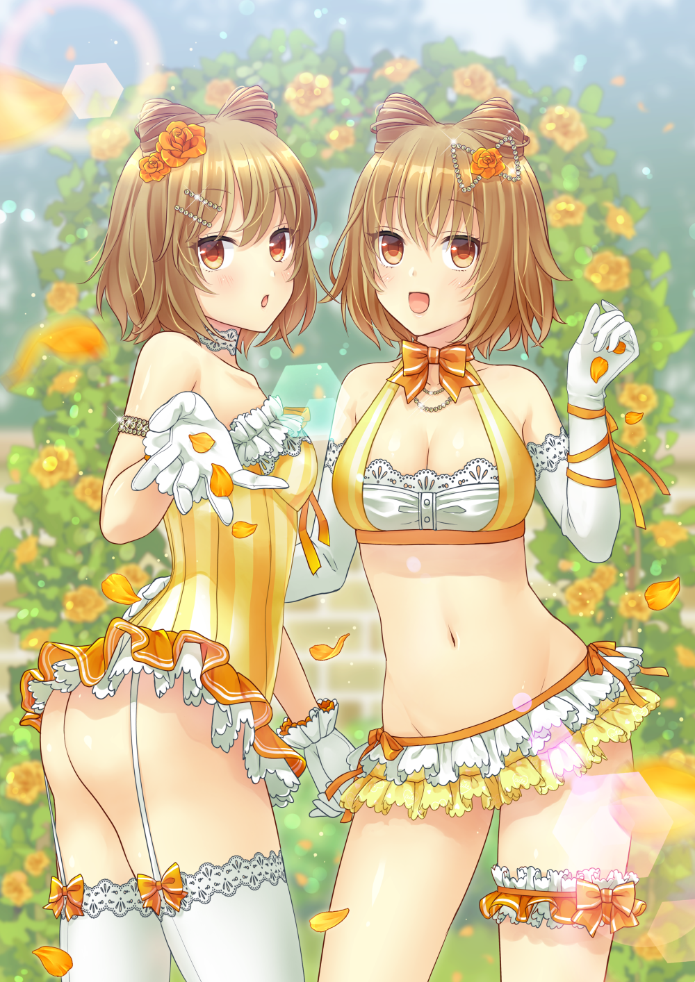 2girls, :d, :o, arch, armlet, ass, bangs, bare_shoulders