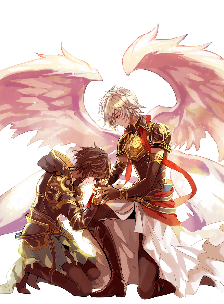 2boys, brown_hair, crying, downscaled, fingerless_gloves, gloves, granblue_fantasy, highres