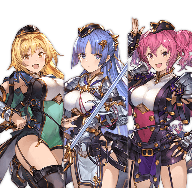 3girls, bangs, blonde_hair, blue_eyes, blue_hair, breasts, double_bun, eyebrows_visible_through_hair