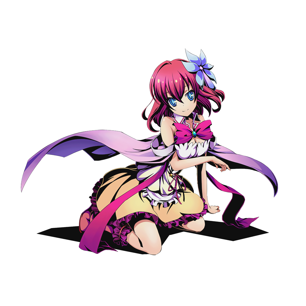 1girl, blue_eyes, blue_flower, bow, breasts, cae, cleavage, detached_sleeves
