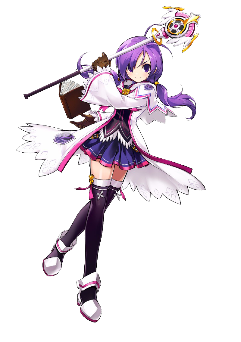 1girl, aisha_(elsword), black_legwear, blue_skirt, book, brown_gloves, elemental_master_(elsword), elsword