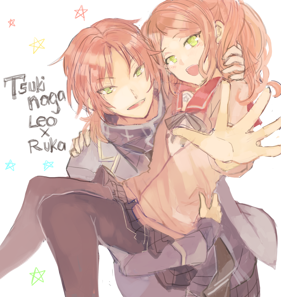 1boy, 1girl, brother_and_sister, character_name, ensemble_girls!, ensemble_stars!, green_eyes, hood