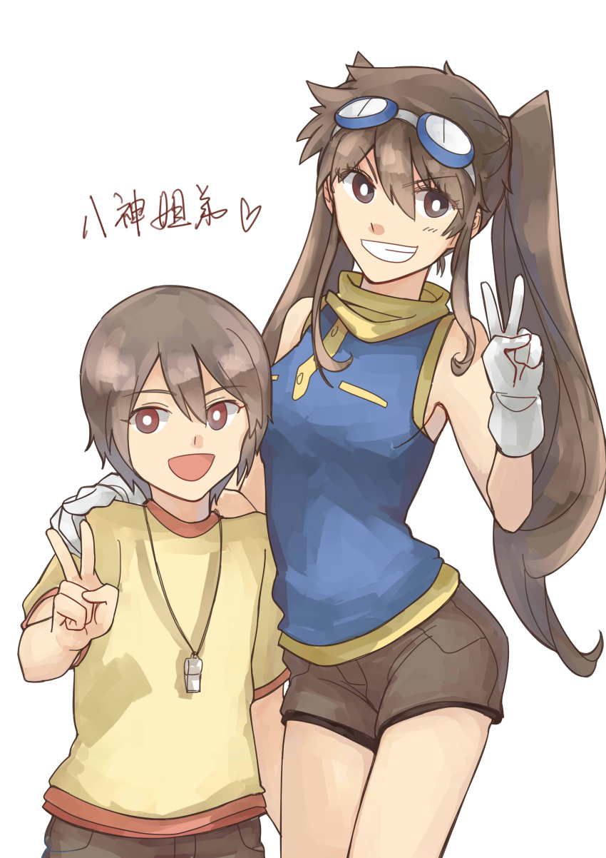 1boy, 1girl, absurdres, brown_eyes, brown_hair, digimon, digimon_adventure, female