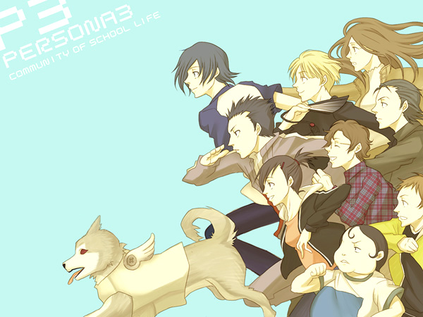 animal, arisato_minato, bad_id, blonde_hair, blue_eyes, blue_hair, closed_eyes, dog