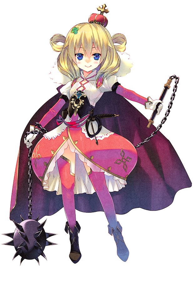 1girl, arikawa_satoru, blonde_hair, blue_eyes, bubble_skirt, cape, chains, closed_mouth