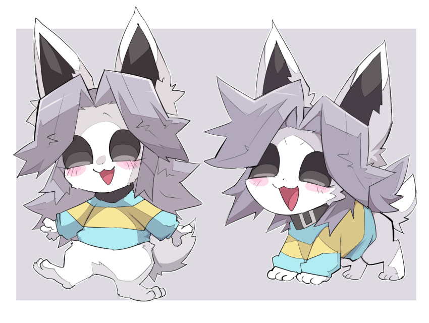9999gpera, :3, :d, all_fours, animal_ears, blush, collar, grey_hair
