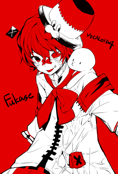 1boy, :p, bandaid, bandaid_on_nose, character_name, coat, flag, fukase
