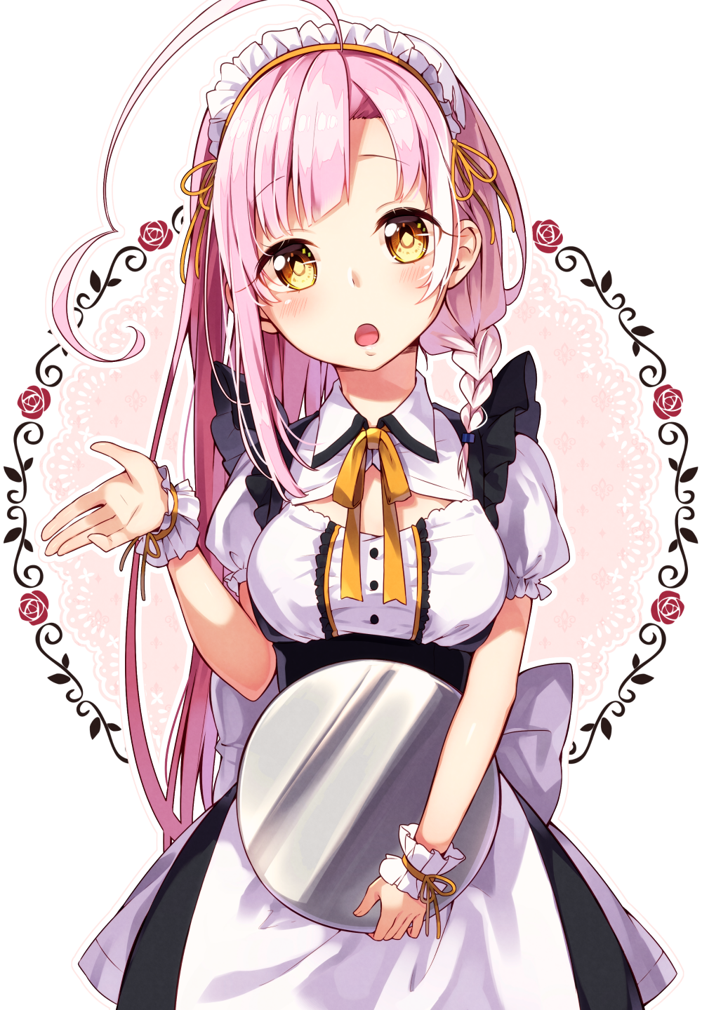 1girl, :o, ahoge, asymmetrical_hair, bangs, blush, braid, breasts