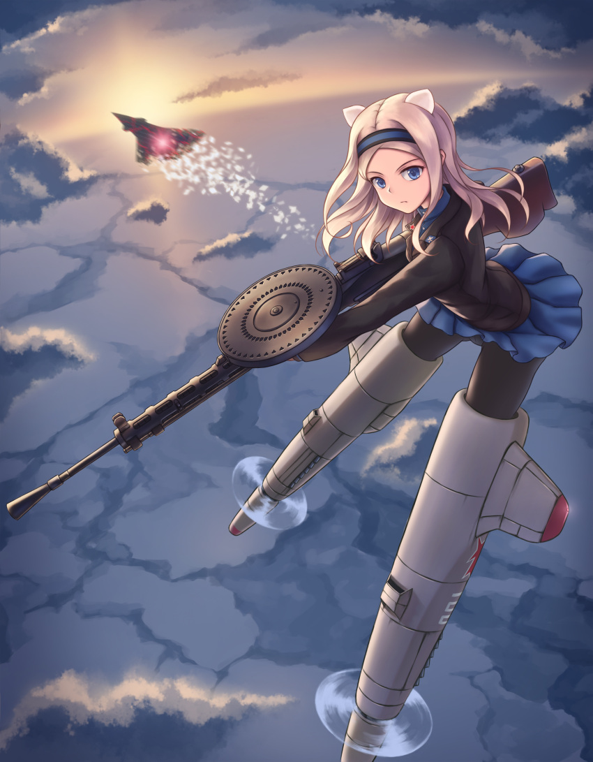1girl, absurdres, aleksandra_i_pokryshkin, animal_ears, bear_ears, black_legwear, blonde_hair, blue_eyes