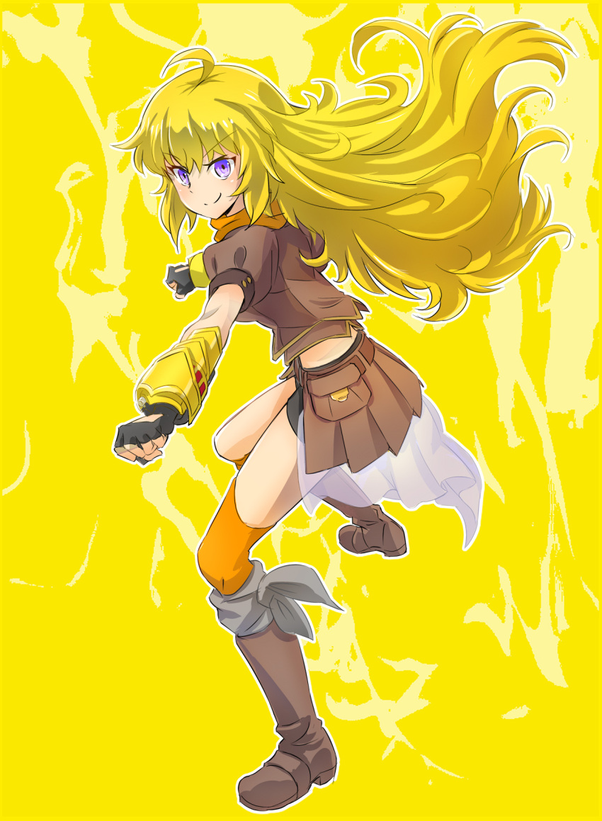 1girl, ahoge, bandanna, blonde_hair, boots, ember_celica_(rwby), highres, iesupa