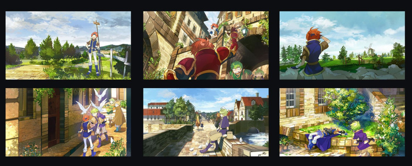 alen, armor, back, bird, boots, bors_(fire_emblem), brown_hair, building
