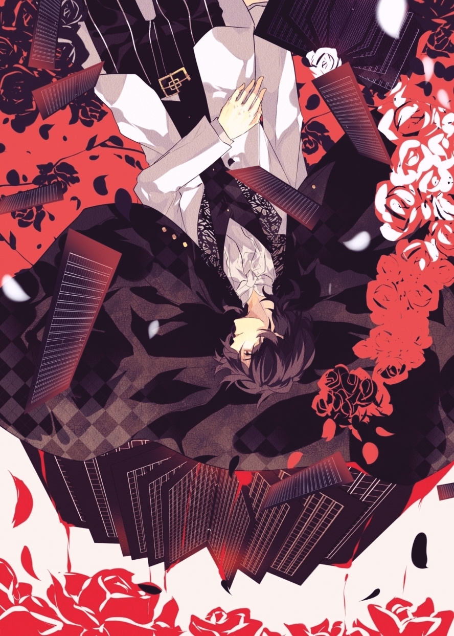 1boy, black_hair, brown_eyes, bungou_stray_dogs, edgar_allan_poe, edgar_allan_poe_(bungou_stray_dogs), flower, highres