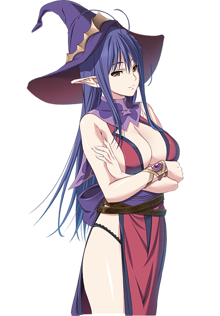 1girl, beltskirt, blue_hair, bracelet, breasts, cleavage, cowboy_shot, crossed_arms