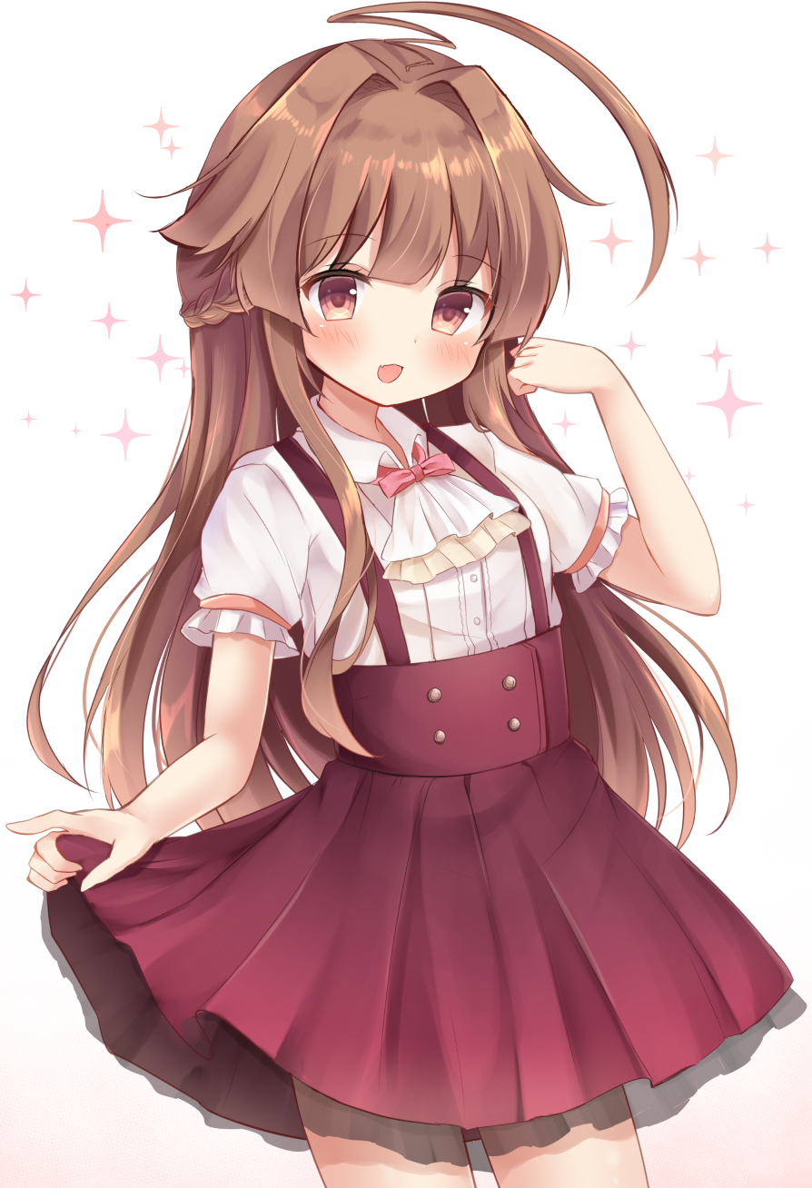 ahoge, amile, blush, brown_eyes, brown_hair, dress, kantai_collection, kuma_(kantai_collection)