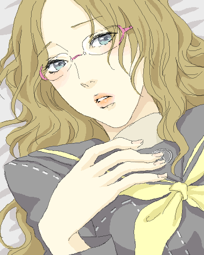 curly_hair, ebihara_ai, glasses, lipstick, lowres, oekaki, persona, persona_4
