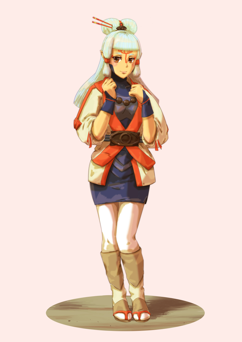 1girl, absurdres, bangs, belt, black_belt, blue_shirt, blue_skirt, blunt_bangs