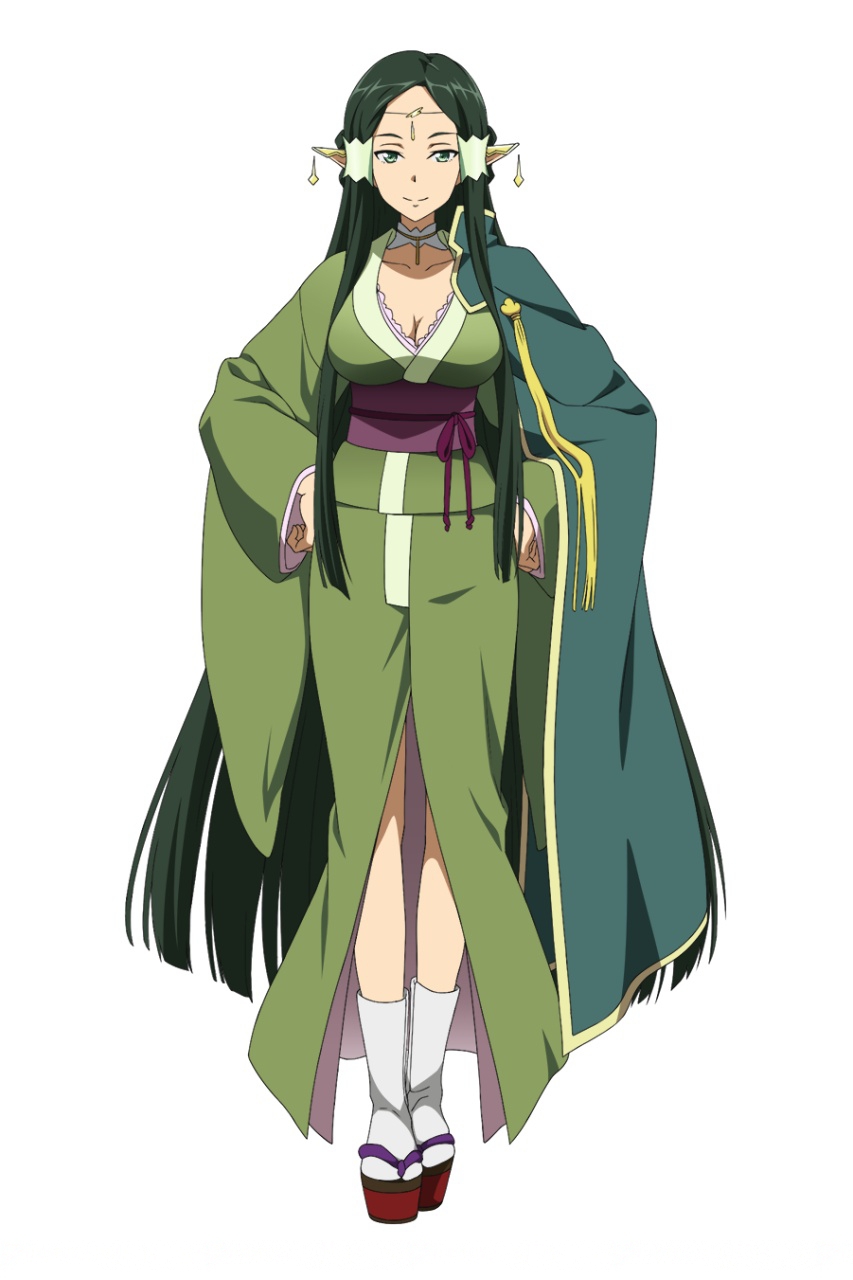 1girl, breasts, choker, cleavage, collarbone, full_body, green_eyes, green_hair