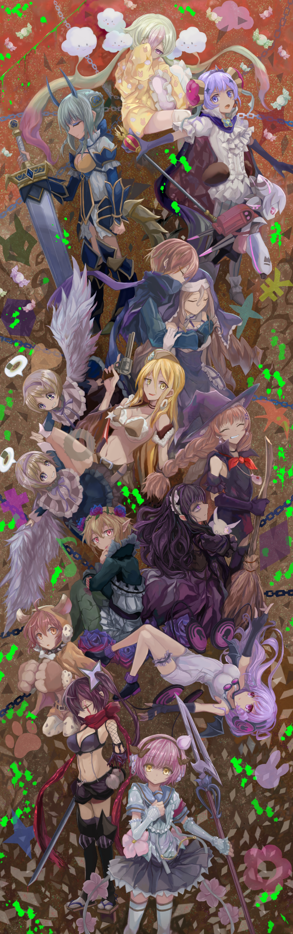6+girls, calamity_mary, cranberry_(mahoiku), everyone, hardgore_alice, highres, la_pucelle_(mahoiku), magicaloid44