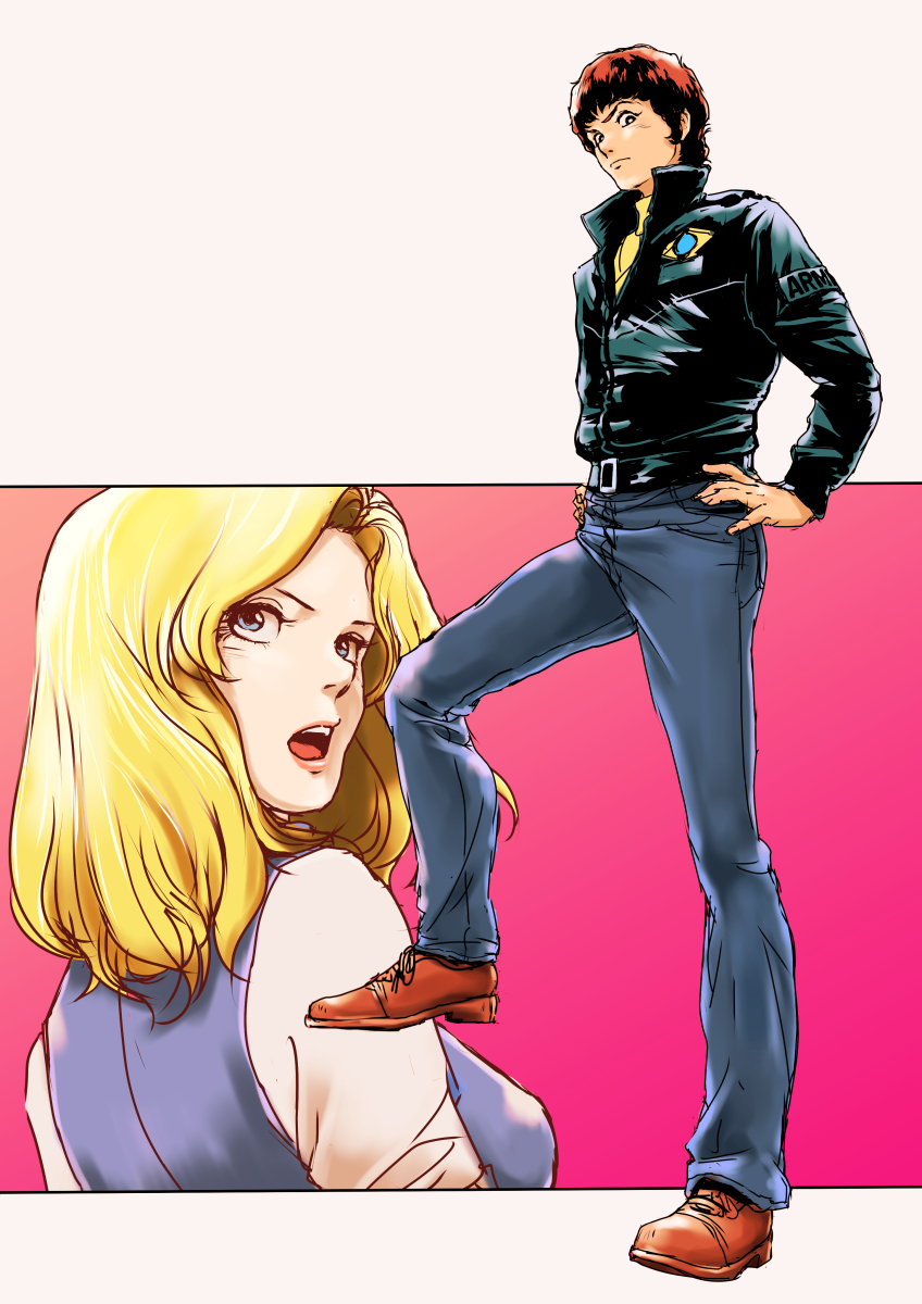 1boy, 1girl, amuro_ray, beltorchika_irma, char's_counterattack, gundam, highres, teikoku_jokyoku