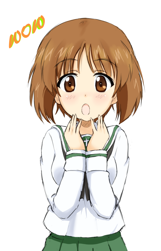 :o, blush, brown_eyes, brown_hair, eyebrows_visible_through_hair, girls_und_panzer, nishizumi_miho, open_eyes