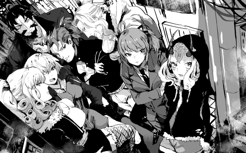 3boys, assassin_(fate/extra), beard, carmilla_(fate/grand_order), facial_hair, facial_tattoo, fate/apocrypha, fate/extra