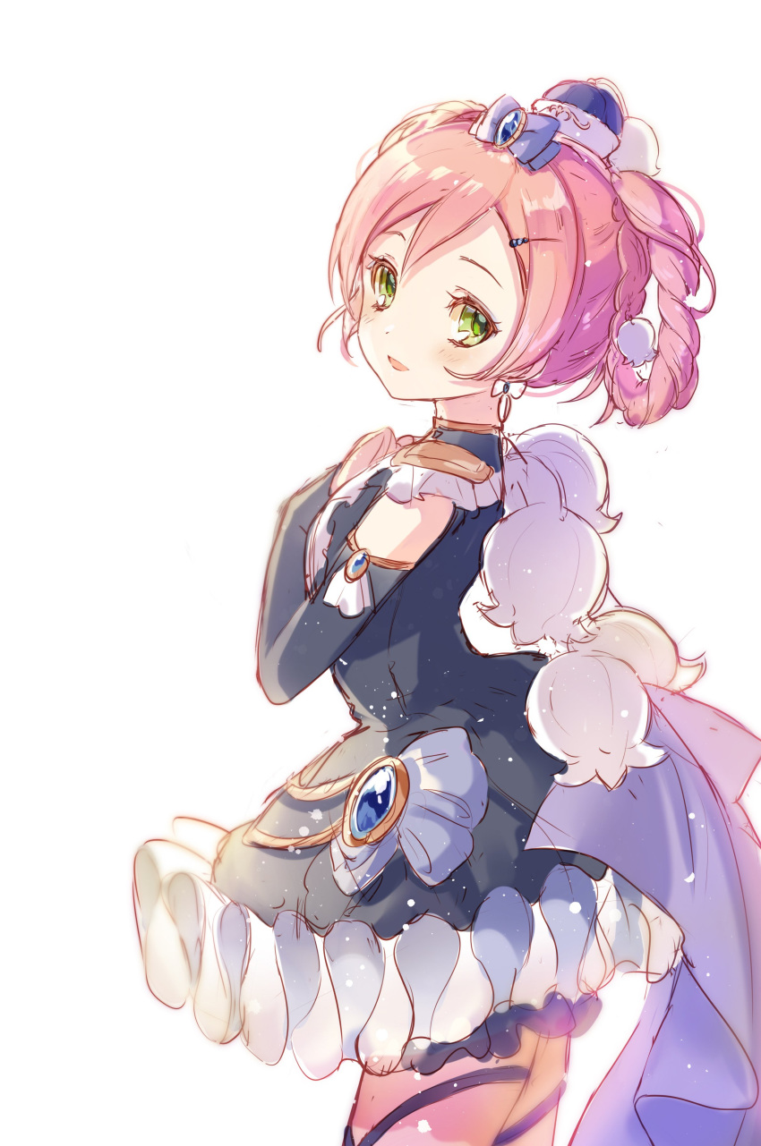 1girl, absurdres, bluebell_candy, blush, braid, earrings, elbow_gloves, flower