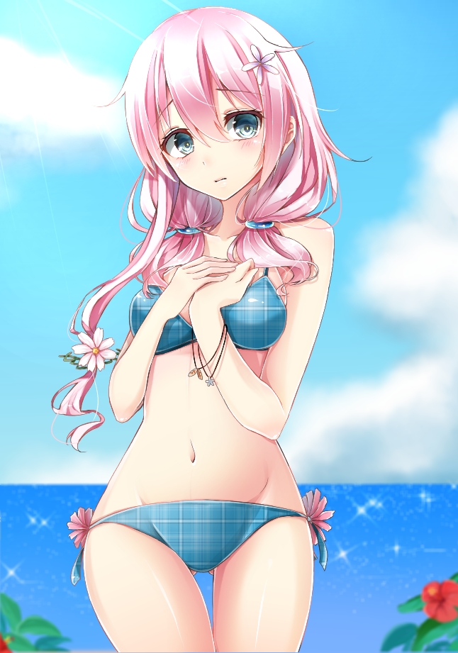 1girl, bikini, bikini_bottom, bikini_top, blue_bikini, blue_bikini_bottom, blue_bikini_top, blush