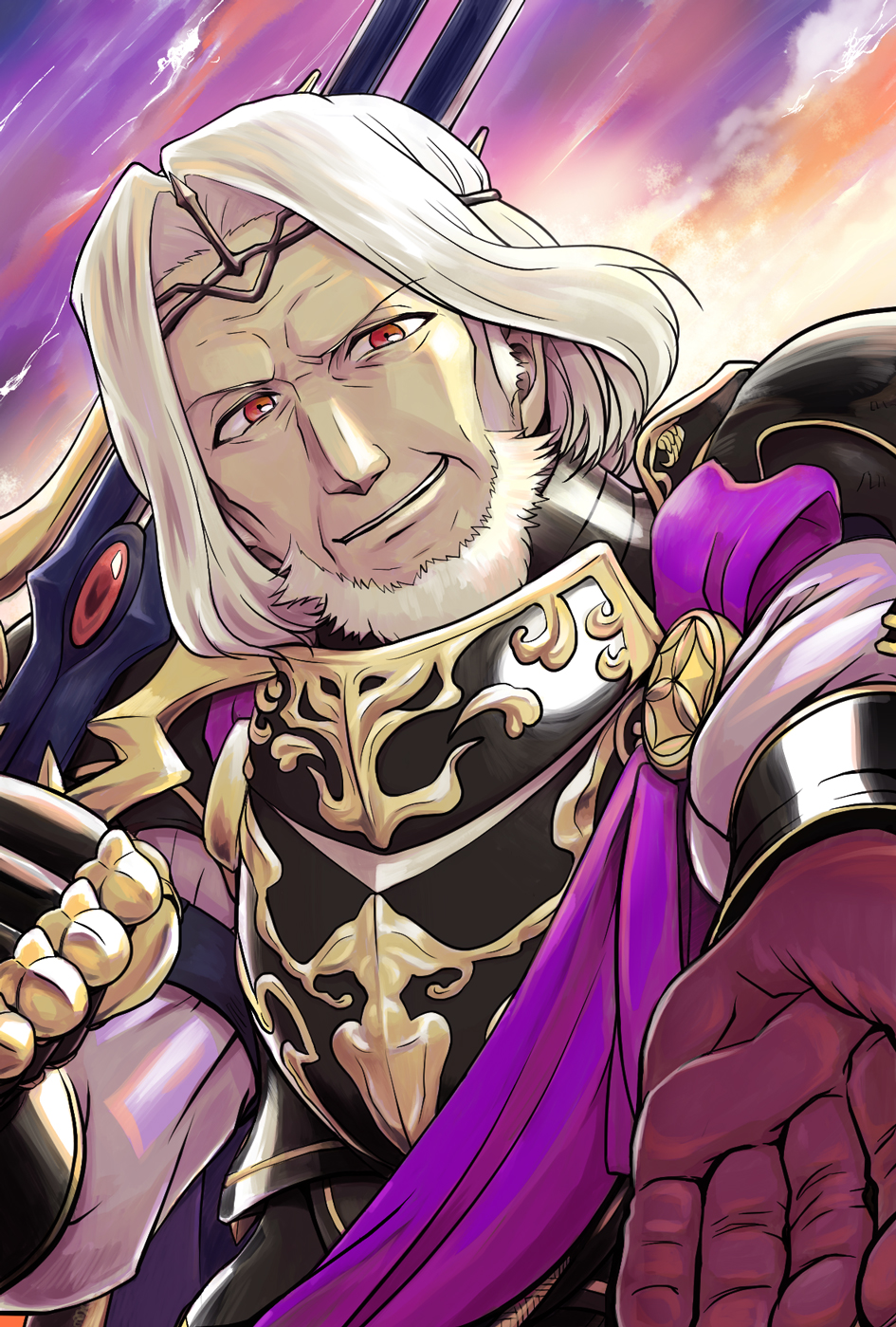 1boy, armor, beard, facial_hair, fire_emblem, fire_emblem_if, garon_(fire_emblem_if), gloves