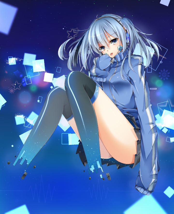 1girl, :p, blue_eyes, blue_hair, breasts, ene_(kagerou_project), jacket, jiiwara