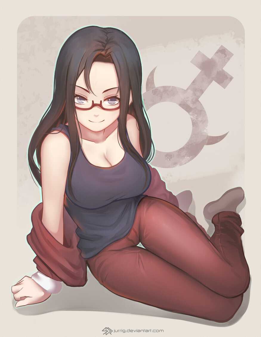 1girl, black_hair, blush, breasts, cleavage, demi-chan_wa_kataritai, demon_girl, glasses