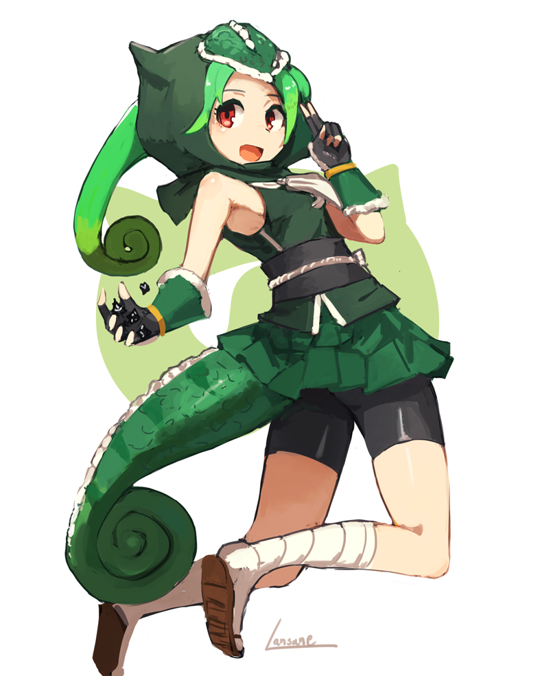 1girl, :d, armpits, artist_name, bandage, bandaged_leg, bike_shorts, black_gloves