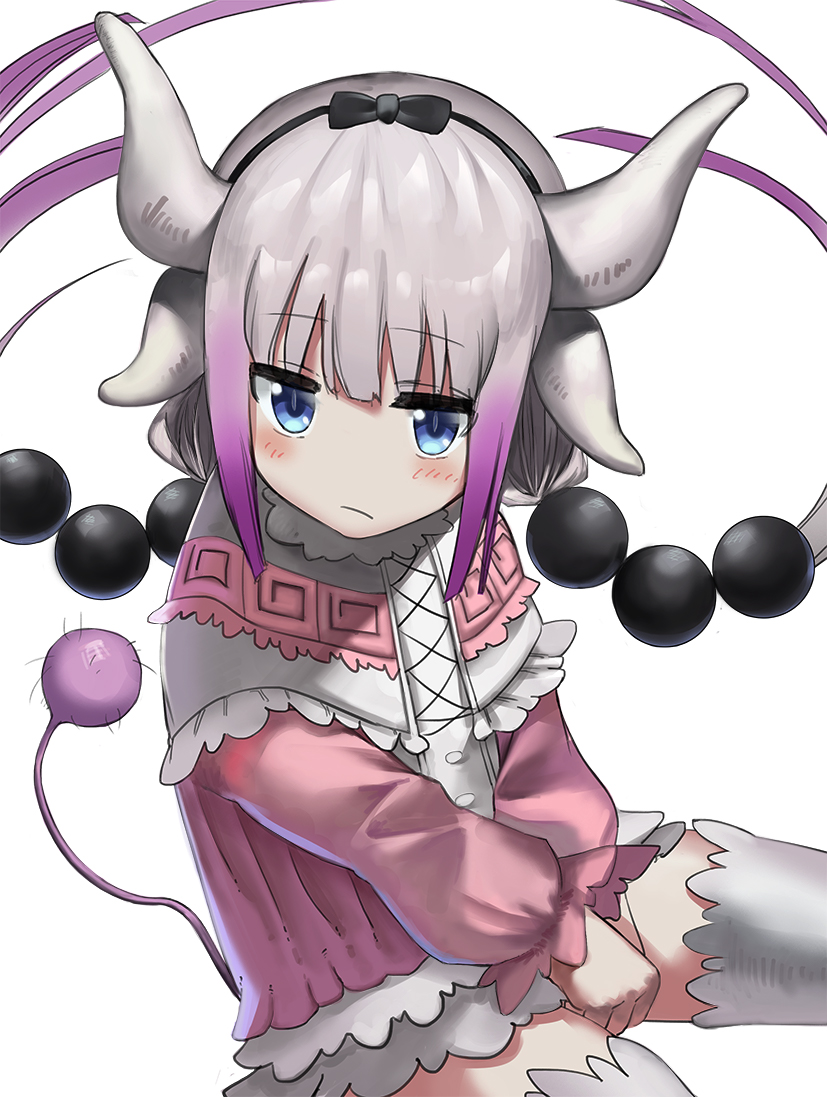 1girl, blue_eyes, capelet, commentary_request, dragon_girl, dragon_horns, dragon_tail, geisha-geisha-