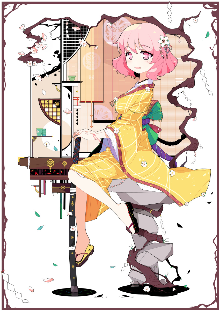 1girl, absurdres, alternate_costume, banzhai_zhuchihuo, breasts, curly_hair, eyebrows_visible_through_hair, flower