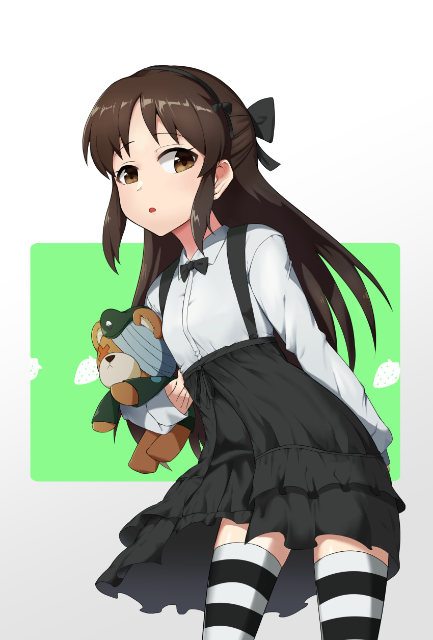 1girl, absurdres, blush, boko_(girls_und_panzer), bow, brown_eyes, brown_hair, cosplay