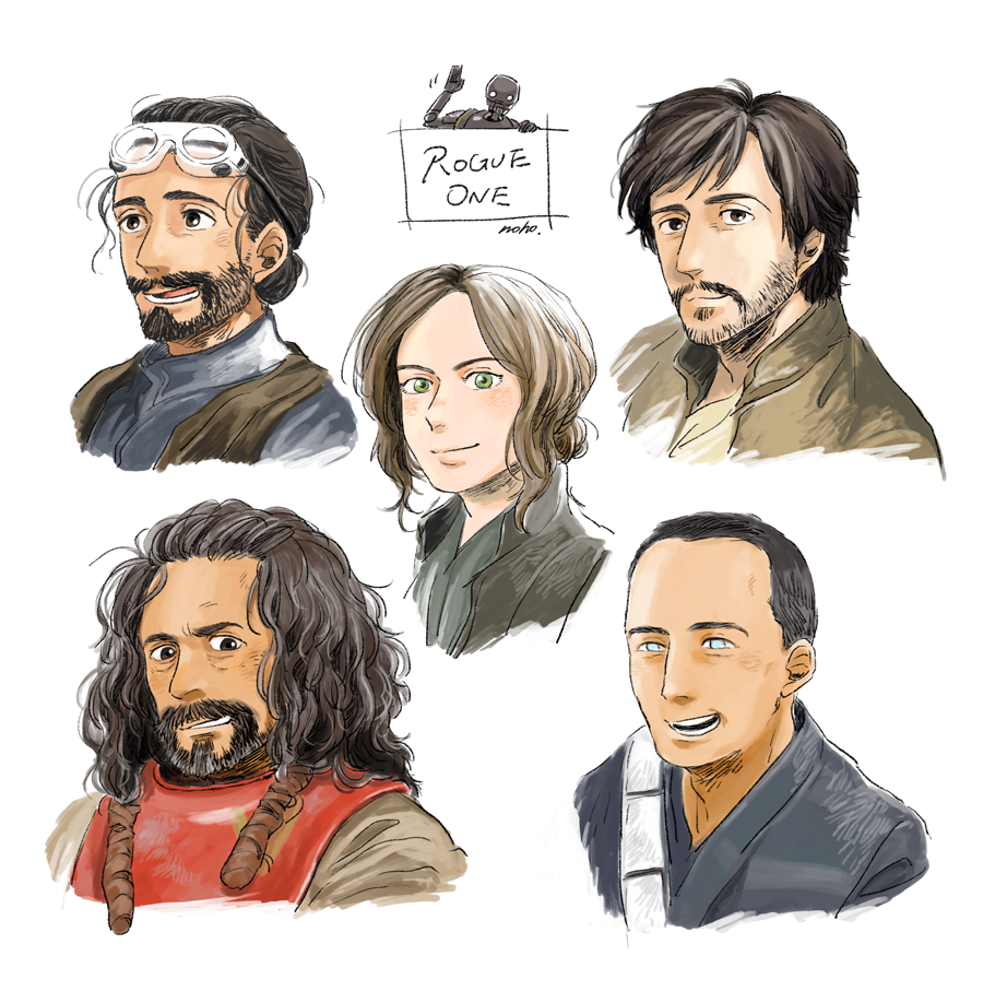 1girl, 5boys, baze, blind, bodhi_rook, cassian_andor, chirrut, jyn_erso