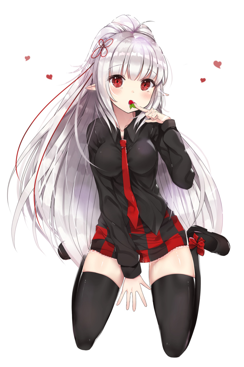 1girl, absurdres, artist_request, bangs, black_legwear, blush, bow, breasts