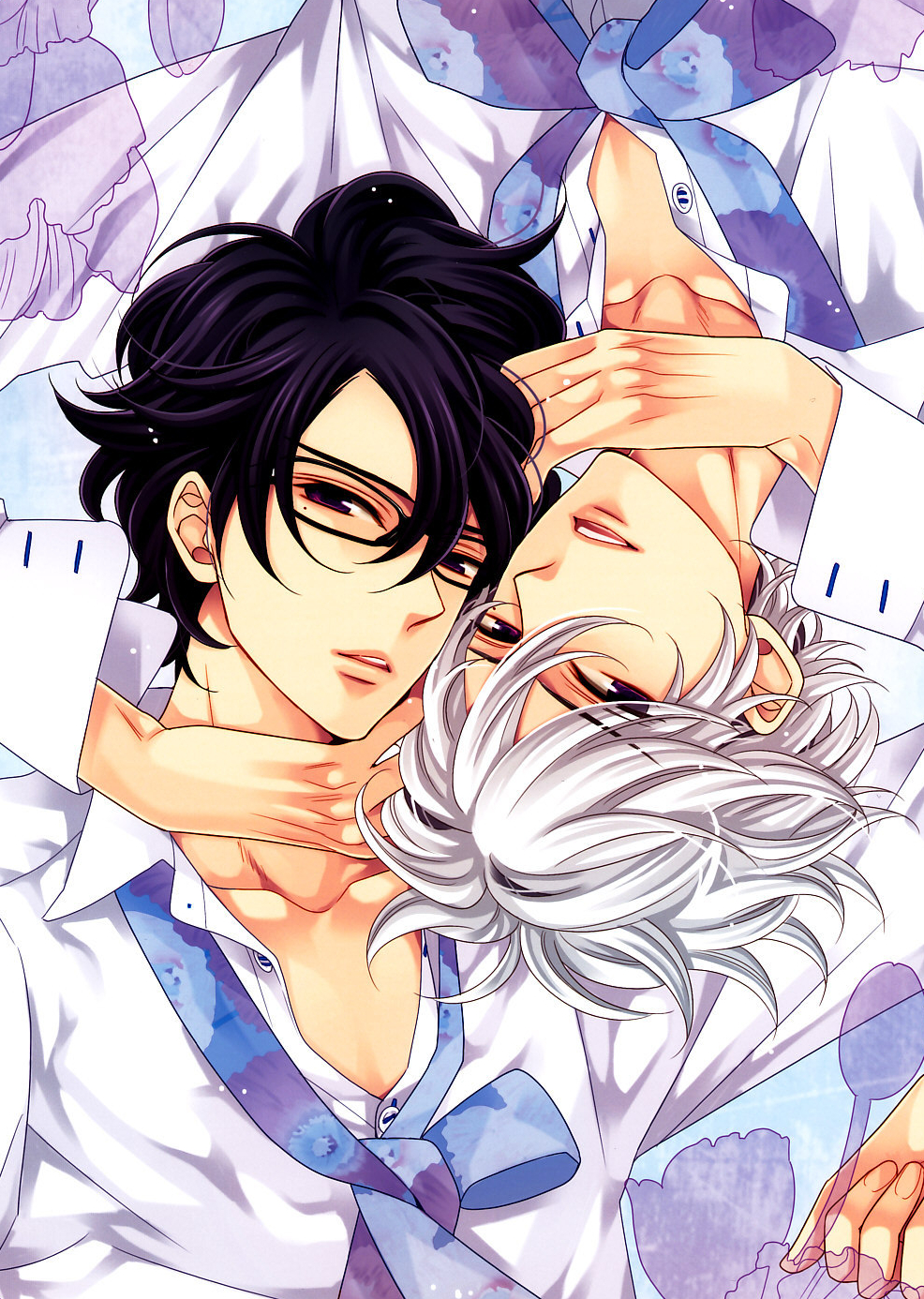 asahina_azusa, asahina_tsubaki, black_hair, brothers_conflict, purple_eyes, udajo