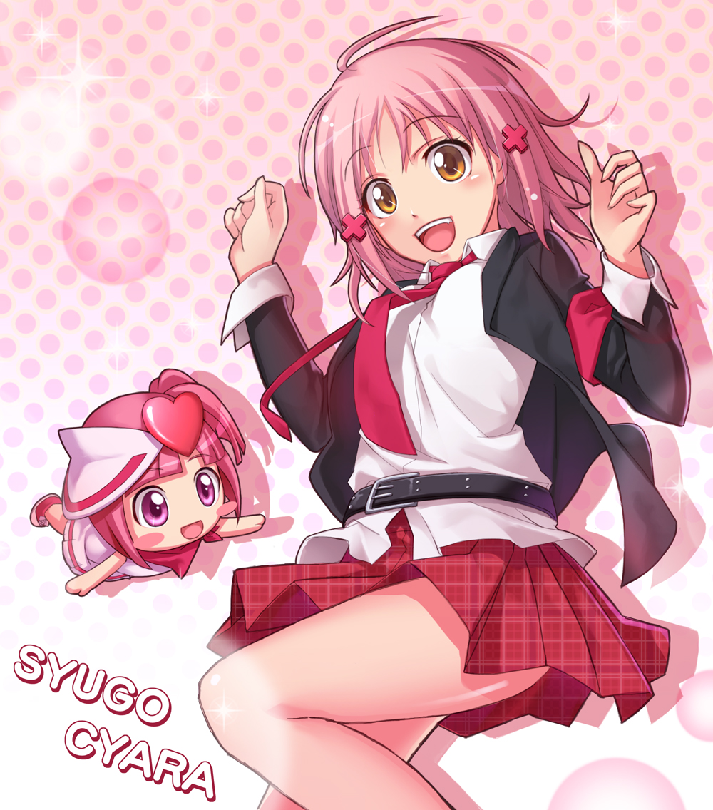 chobipero, guardian_chara, hair_ornament, heart, hinamori_amu, necktie, open_mouth, pink_eyes